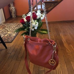Michael Kors Orange Leather Bag w/gold chains